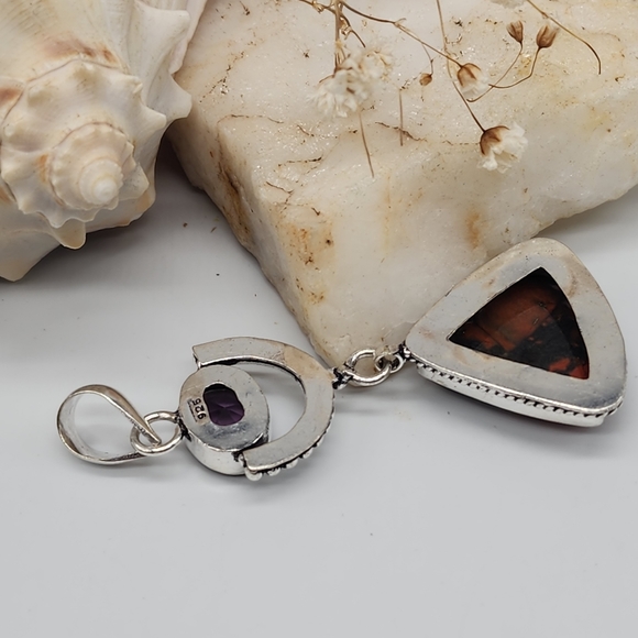 Natural Natural Amethyst Stone Purple Quartz/Jasper Crystals Silver 925 Pendant - Picture 7 of 9